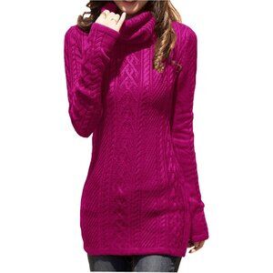 Women's Polo Neck Long Fitted Dress Bodycon Turtleneck Cable Knit Sweater Plum